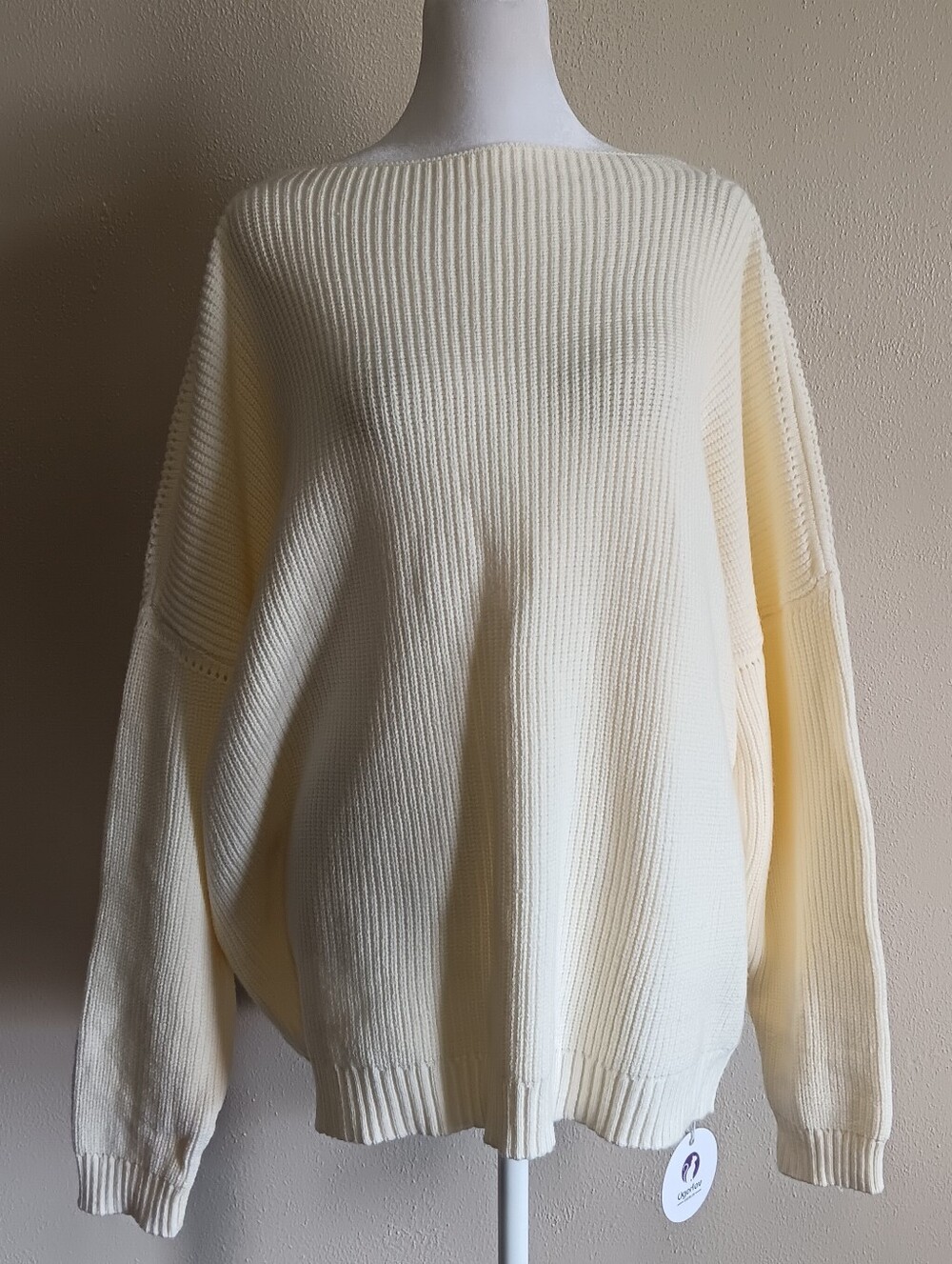 NWT Ugerlov 78% Merino Wool Cream Ribbed Boatneck Women's Sweater Small Medium